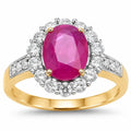 2.85 Ct Oval Pink Burma Ruby and Diamond Prong 18K Yellow Gold Halo Pave Ring by Fine Color Jewels