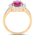 2.85 Ct Oval Pink Burma Ruby and Diamond Prong 18K Yellow Gold Halo Pave Ring by Fine Color Jewels