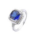 2.9 Ct Cushion Lab Created Blue Sapphire Prong Silver Halo Statement Ring by Fine Color Jewels