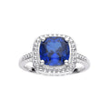 2.9 Ct Cushion Lab Created Blue Sapphire Prong Silver Halo Statement Ring by Fine Color Jewels