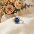 2.9 Ct Cushion Lab Created Blue Sapphire Prong Silver Halo Statement Ring by Fine Color Jewels