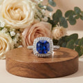 2.9 Ct Cushion Lab Created Blue Sapphire Prong Silver Halo Statement Ring by Fine Color Jewels