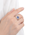 2.9 Ct Cushion Lab Created Blue Sapphire Prong Silver Halo Statement Ring by Fine Color Jewels