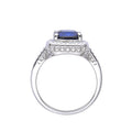 2.9 Ct Cushion Lab Created Blue Sapphire Prong Silver Halo Statement Ring by Fine Color Jewels