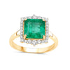 2.92 Ct Octagon Green Zambian Emerald and White Diamond Prong 14k Gold Halo Bridge Ring