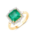 2.92 Ct Octagon Green Zambian Emerald and White Diamond Prong 14k Gold Halo Bridge Ring by Fine Color Jewels