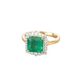 2.92 Ct Octagon Green Zambian Emerald and White Diamond Prong 14k Gold Halo Bridge Ring by Fine Color Jewels