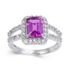 2.96 Ct Octagon Created Purple Sapphire and White Topaz Prong Silver Split Band Ring