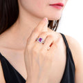 2.96 Ct Octagon Created Purple Sapphire and White Topaz Prong Silver Split Band Ring by Fine Color Jewels