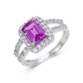 2.96 Ct Octagon Created Purple Sapphire and White Topaz Prong Silver Split Band Ring by Fine Color Jewels