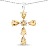 2.97 CTTW Yellow Citrine Prong Silver Cross Pendant Necklace