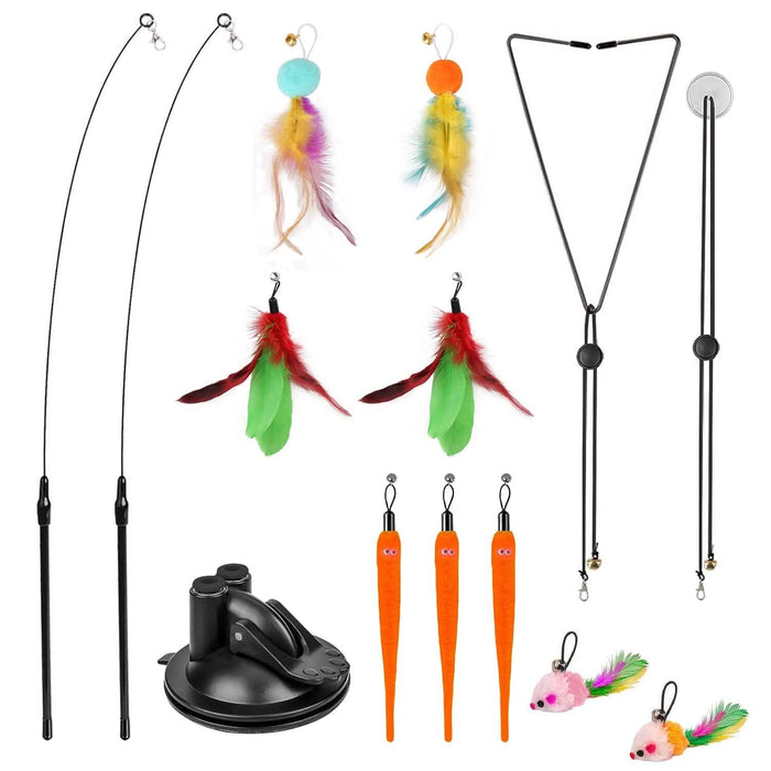 2 Cat Wand Toys with Suction Cup Double Head Interactive Cat Feather Toy by DailySale