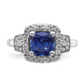 2 Ct Cushion Blue Created Sapphire & Lab Diamond Prong 10K White Gold Halo Ring by Fine Color Jewels