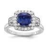 2 Ct Cushion Blue Created Sapphire & Lab Diamond Prong 10K White Gold Halo Ring