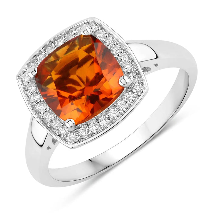 2 Ct Cushion Yellow Madeira Citrine and Lab Diamond Prong Silver Halo Ring by Fine Color Jewels