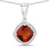 2 Ct Cushion Yellow Madeira Citrine and Lab Diamond Prong Silver Halo pendant Necklace