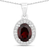 2 Ct Oval Red Garnet Lab Diamond Prong Silver Halo Pendant Necklace