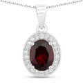 2 Ct Oval Red Garnet Lab Diamond Prong Silver Halo Pendant Necklace by Fine Color Jewels