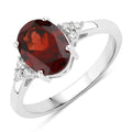 2 Ct Oval Red Mozambique Garnet and Lab Diamond Prong Silver Cocktail Ring by Fine Color Jewels
