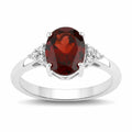 2 Ct Oval Red Mozambique Garnet and Lab Diamond Prong Silver Cocktail Ring by Fine Color Jewels