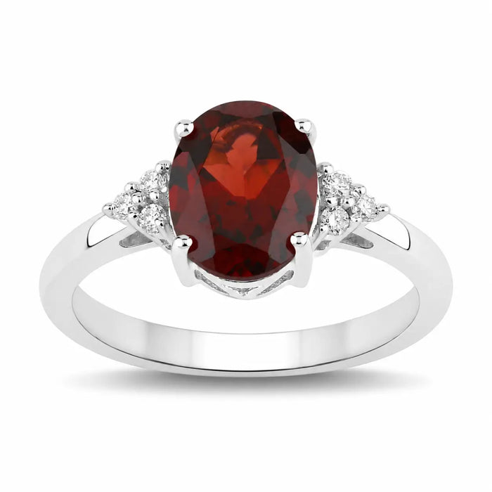 2 Ct Oval Red Mozambique Garnet and Lab Diamond Prong Silver Cocktail Ring by Fine Color Jewels