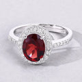 2 Ct Oval Red Mozambique Garnet and Lab Diamond Prong Silver Halo Pave Ring by Fine Color Jewels