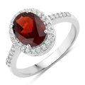 2 Ct Oval Red Mozambique Garnet and Lab Diamond Prong Silver Halo Pave Ring by Fine Color Jewels