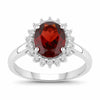 2 Ct Oval Red Mozambique Garnet and Lab Diamond Prong Silver Halo Ring