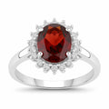 2 Ct Oval Red Mozambique Garnet and Lab Diamond Prong Silver Halo Ring by Fine Color Jewels