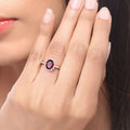 2 Ct Oval Red Mozambique Garnet and Lab Diamond Prong Silver Halo Ring by Fine Color Jewels