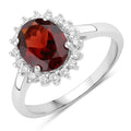 2 Ct Oval Red Mozambique Garnet and Lab Diamond Prong Silver Halo Ring by Fine Color Jewels