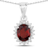 2 Ct Oval Red Mozambique Garnet & Lab Diamond Prong Silver Halo Pendant Necklace