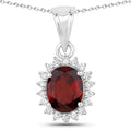 2 Ct Oval Red Mozambique Garnet & Lab Diamond Prong Silver Halo Pendant Necklace by Fine Color Jewels