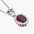 2 Ct Oval Red Mozambique Garnet & Lab Diamond Prong Silver Halo Pendant Necklace by Fine Color Jewels
