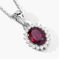 2 Ct Oval Red Mozambique Garnet & Lab Diamond Prong Silver Halo Pendant Necklace by Fine Color Jewels