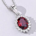 2 Ct Oval Red Mozambique Garnet & Lab Diamond Prong Silver Halo Pendant Necklace by Fine Color Jewels