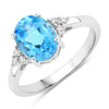 2 Ct Oval Swiss Blue Topaz and Lab Diamond Prong Silver Cocktail Ring