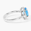 2 Ct Oval Swiss Blue Topaz and Lab Diamond Prong Silver Halo Pave Ring by Fine Color Jewels