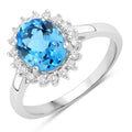 2 Ct Oval Swiss Blue Topaz and Lab Diamond Prong Silver Halo Ring by Fine Color Jewels