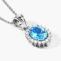 2 Ct Oval Swiss Blue Topaz & Lab Diamond Prong Silver Halo Pendant Necklace by Fine Color Jewels