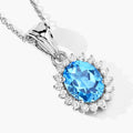 2 Ct Oval Swiss Blue Topaz & Lab Diamond Prong Silver Halo Pendant Necklace by Fine Color Jewels