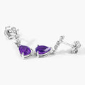 2 Ct Pear Purple Amethyst & Lab Diamond Prong Silver Teardrop Dangle Earrings by Fine Color Jewels