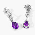 2 Ct Pear Purple Amethyst & Lab Diamond Prong Silver Teardrop Dangle Earrings by Fine Color Jewels