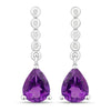 2 Ct Pear Purple Amethyst & Lab Diamond Prong Silver Teardrop Dangle Earrings