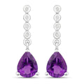2 Ct Pear Purple Amethyst & Lab Diamond Prong Silver Teardrop Dangle Earrings by Fine Color Jewels