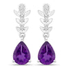 2 Ct Pear Purple Amethyst & Lab Diamond Prong Silver Teardrop Dangle Earrings