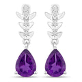 2 Ct Pear Purple Amethyst & Lab Diamond Prong Silver Teardrop Dangle Earrings by Fine Color Jewels
