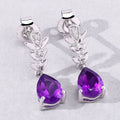 2 Ct Pear Purple Amethyst & Lab Diamond Prong Silver Teardrop Dangle Earrings by Fine Color Jewels