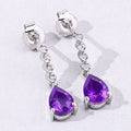 2 Ct Pear Purple Amethyst & Lab Diamond Prong Silver Teardrop Dangle Earrings by Fine Color Jewels
