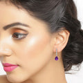 2 Ct Pear Purple Amethyst & Lab Diamond Prong Silver Teardrop Dangle Earrings by Fine Color Jewels